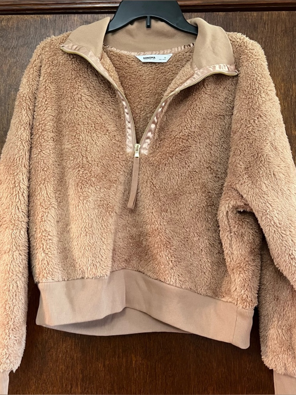 Sonoma Plush Sherpa Quarter-Zip Pullover Crop - Camel NWOT Sz M